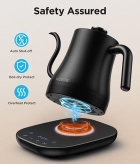 KOIOS gooseneck kettle stainless-steel body ensures durable, clean tasting drinks