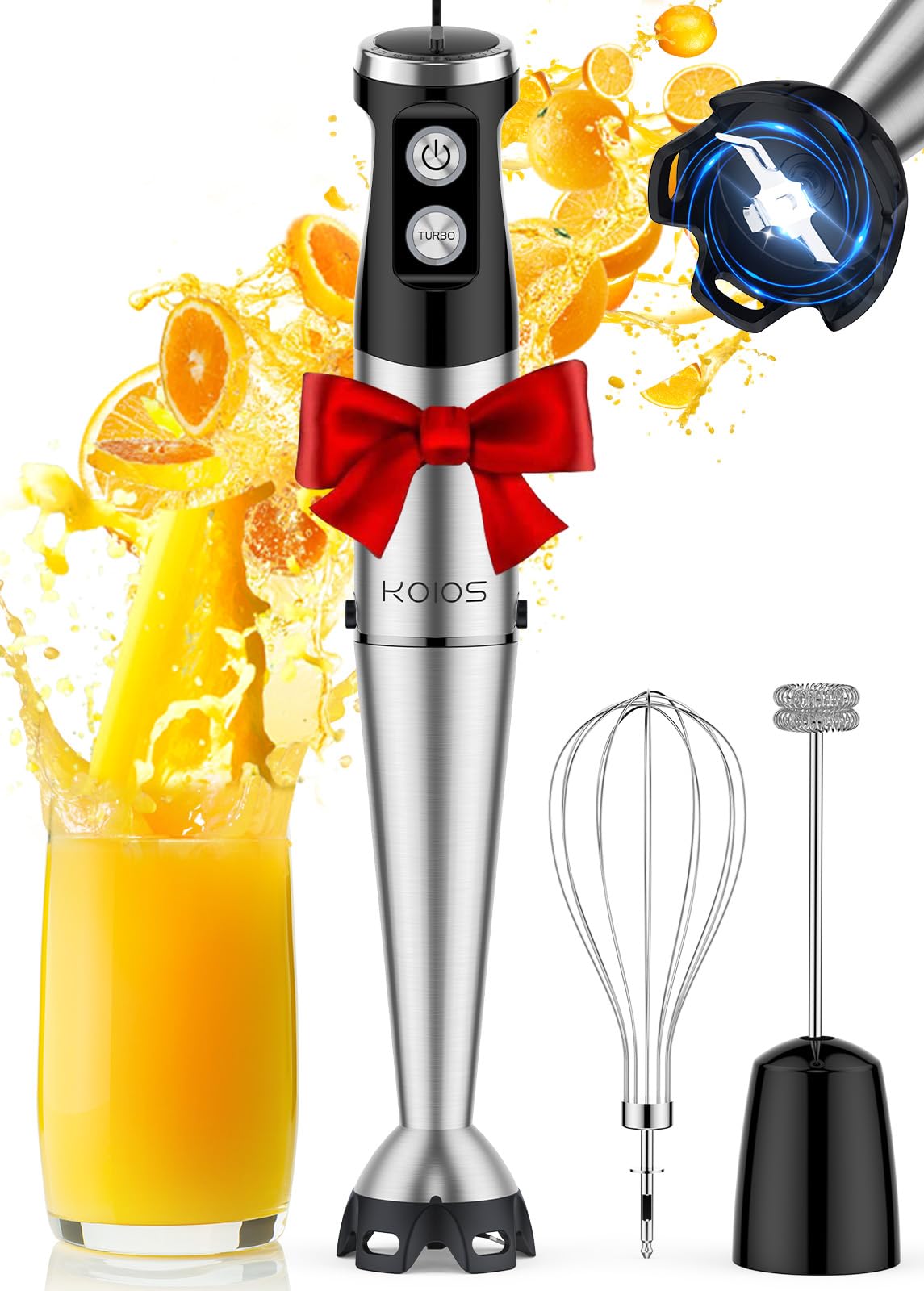 KOIOS immersion blender with 1000W motor and stainless steel blades for smooth blends