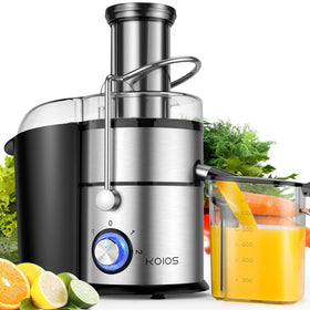 KOIOS 1300W juicer close-up showing copper motor for powerful extraction.