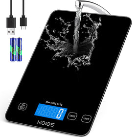 KOIOS K7H food scale top view shows a sleek glass surface for precise ingredient weighing