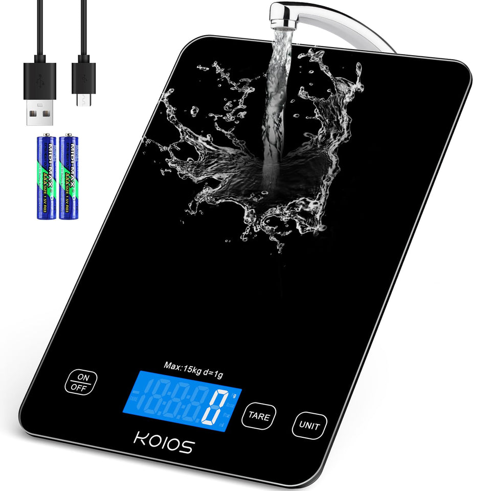 KOIOS K7H food scale top view shows a sleek glass surface for precise ingredient weighing