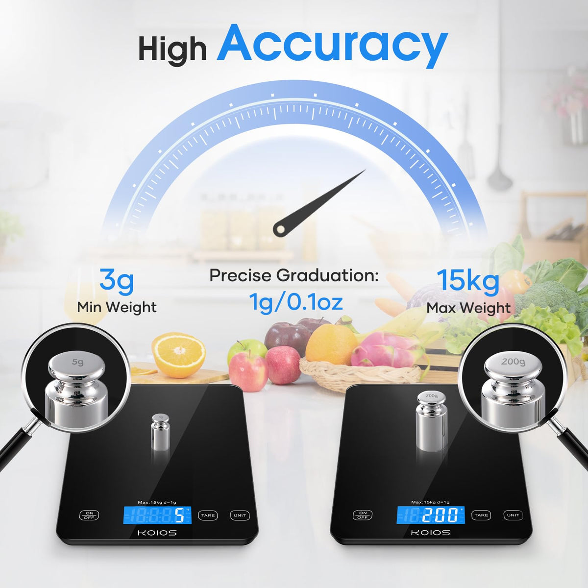 KOIOS K7H tare function removes container weight for precise ingredient readouts