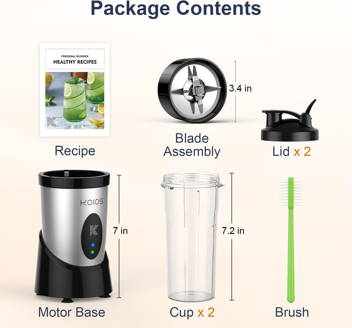 KOIOS Smoothie Blender dishwasher-safe cups and lids for easy cleanup.