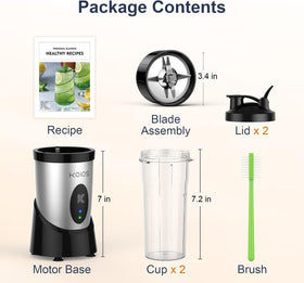 KOIOS Smoothie Blender dishwasher-safe cups and lids for easy cleanup.