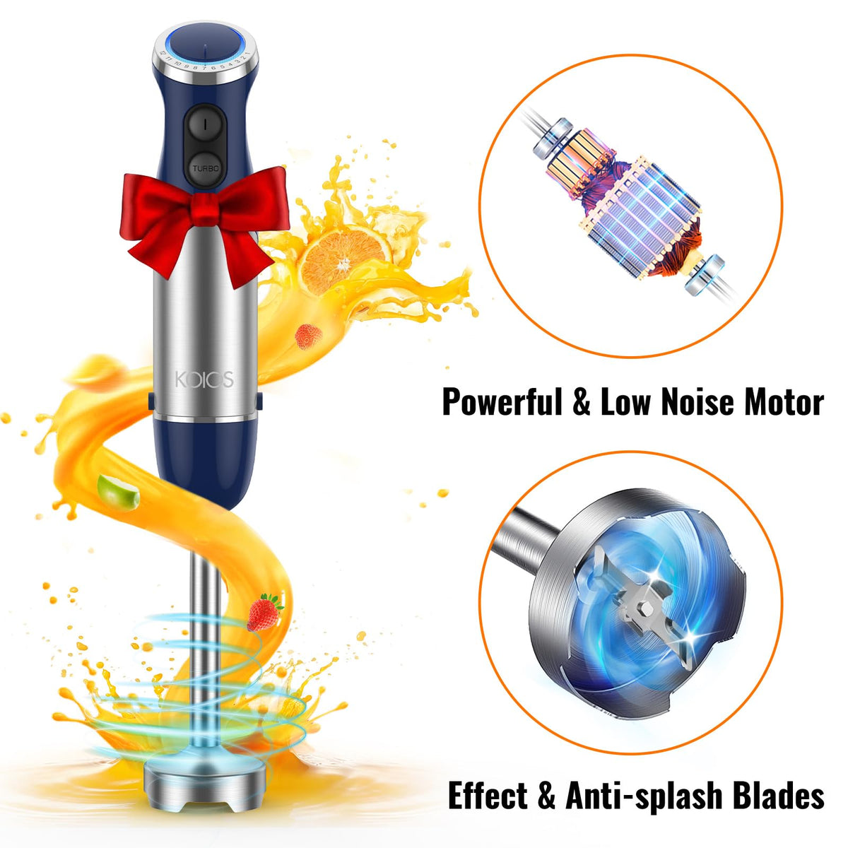 KOIOS stainless steel blades cut through tough ingredients with ease.