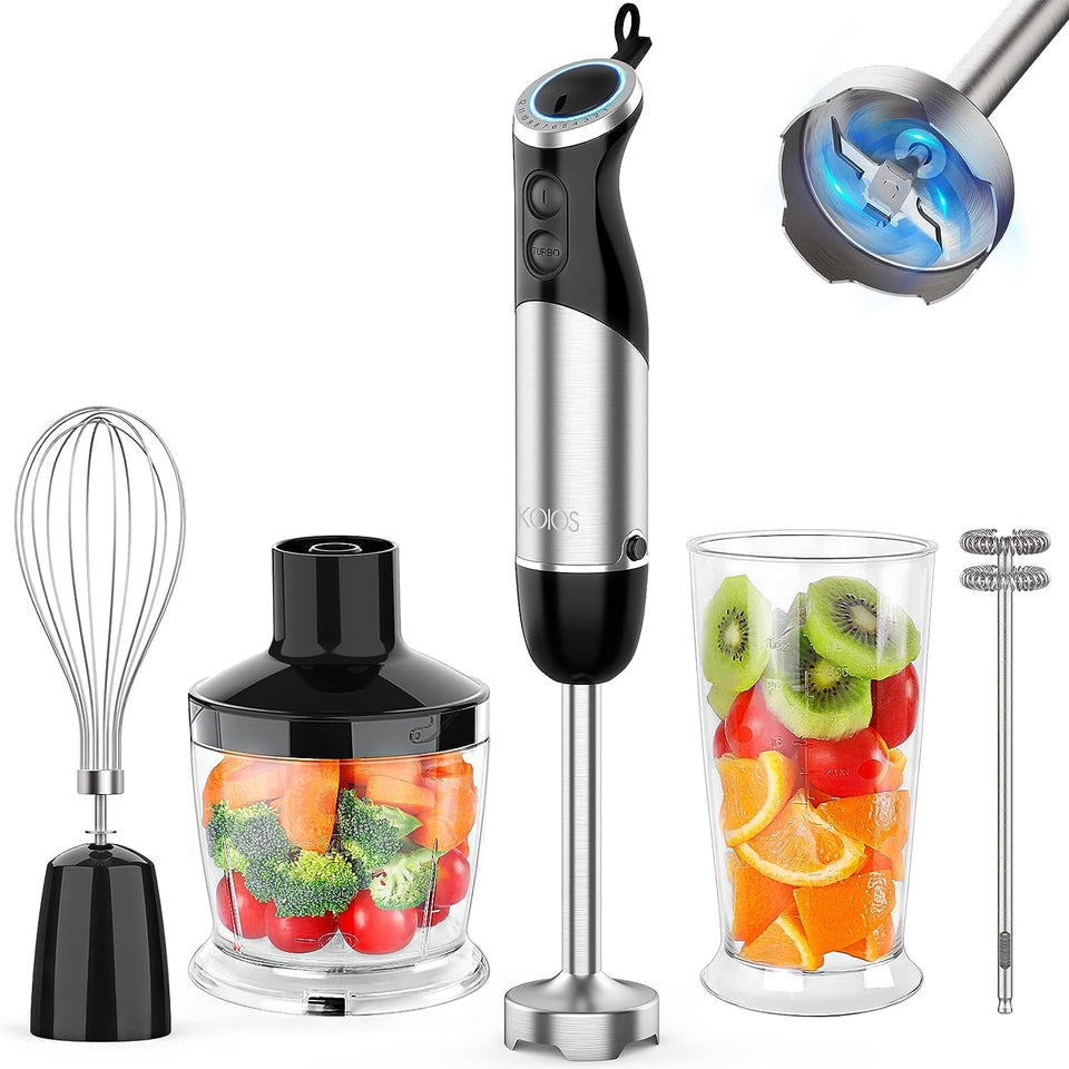 KOIOS upgraded immersion blender with 12-speed control for versatile blending tasks.