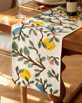 Kokaaee canvas embroidered table runner 13x72 drapes elegantly and protects surfaces.