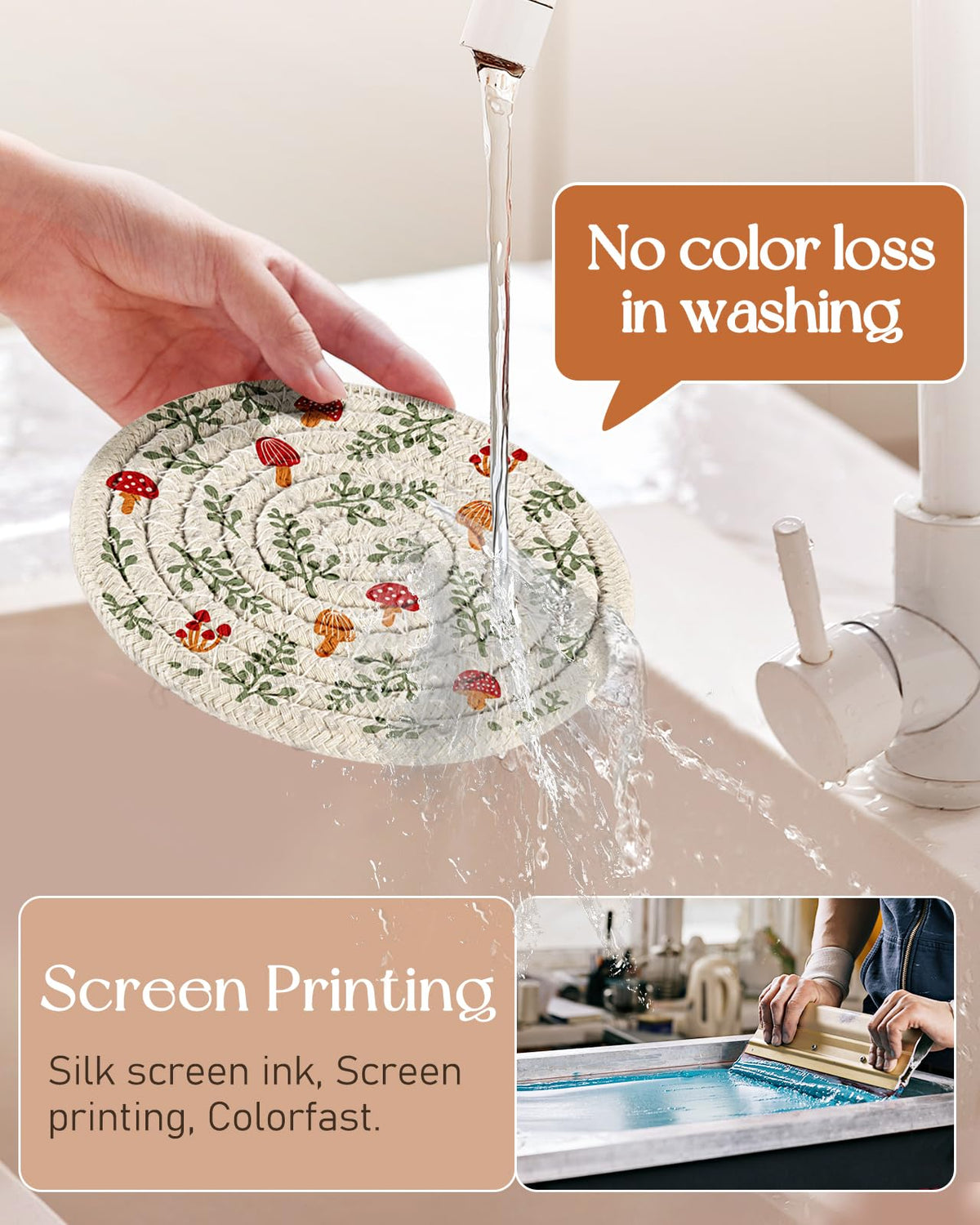 Kokaaee absorbent cotton-linen coaster soaks spills effectively