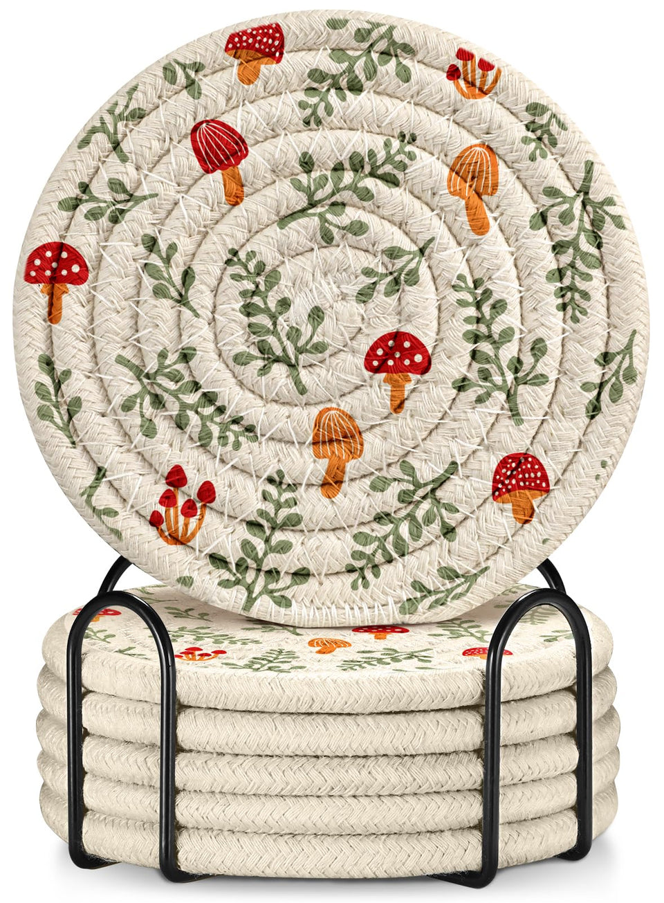 Kokaaee cup coaster with mushroom pattern protecting wooden surfaces from moisture