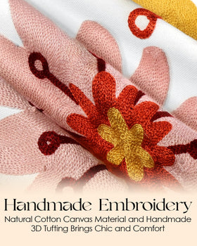 Closeup of raised embroidery on Kokaaee runner showing textured stitching