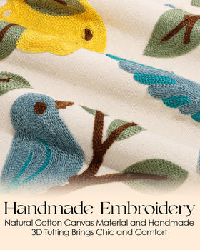 Kokaaee lemon bird embroidery closeup highlights durable threads and refined texture.