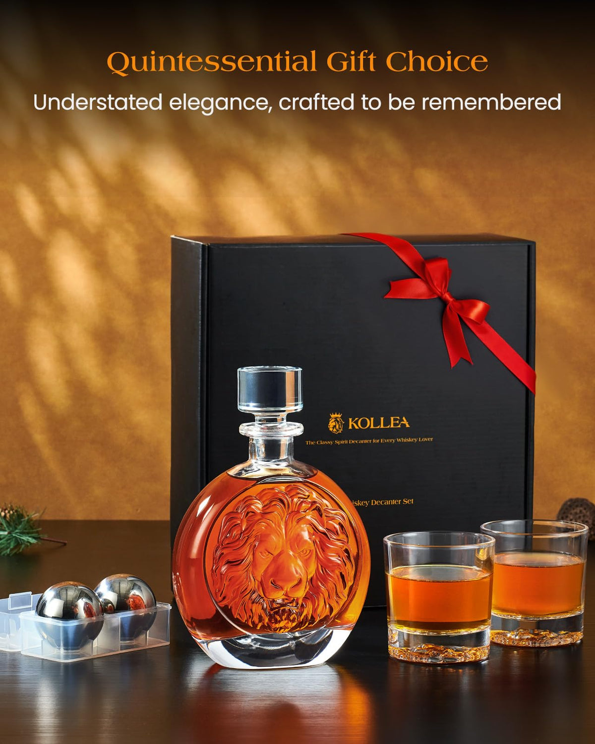 Kollea 24oz lion-engraved whiskey bottle blends art and function