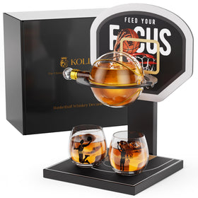 Kollea basketball decanter on court-stand elevates home bar aesthetics for game-night entertaining.