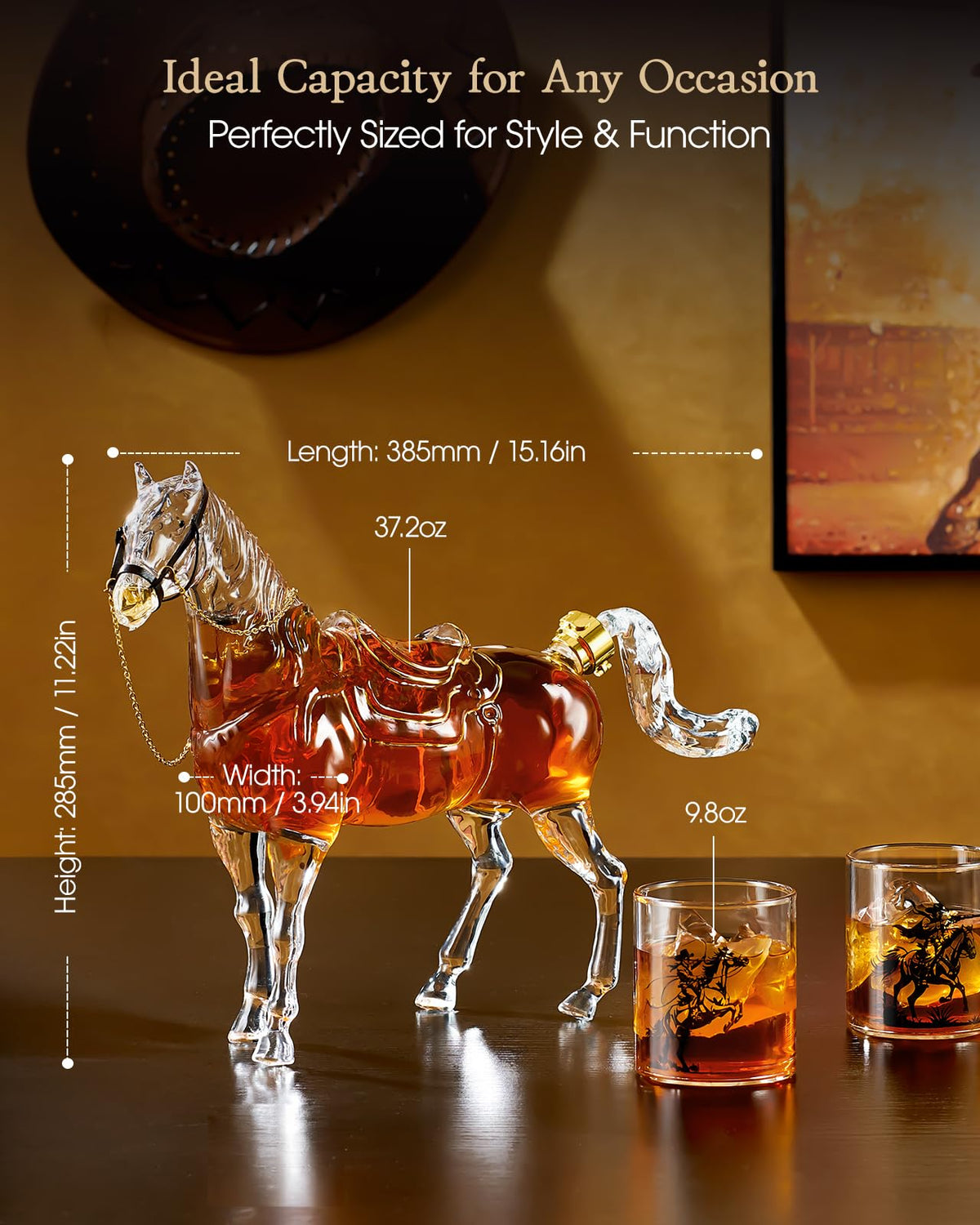 Kollea decanter and glasses setup showcases artisan craftsmanship and generous capacity.