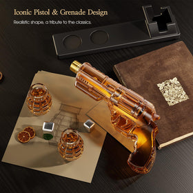 Kollea decanter on black wood stand enhances home bar decor