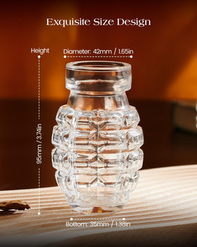 Kollea grenade shot glasses packaging in color box with plush lining.