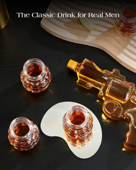 Kollea grenade shot glasses wrapped in plush pearl cotton for gifting.