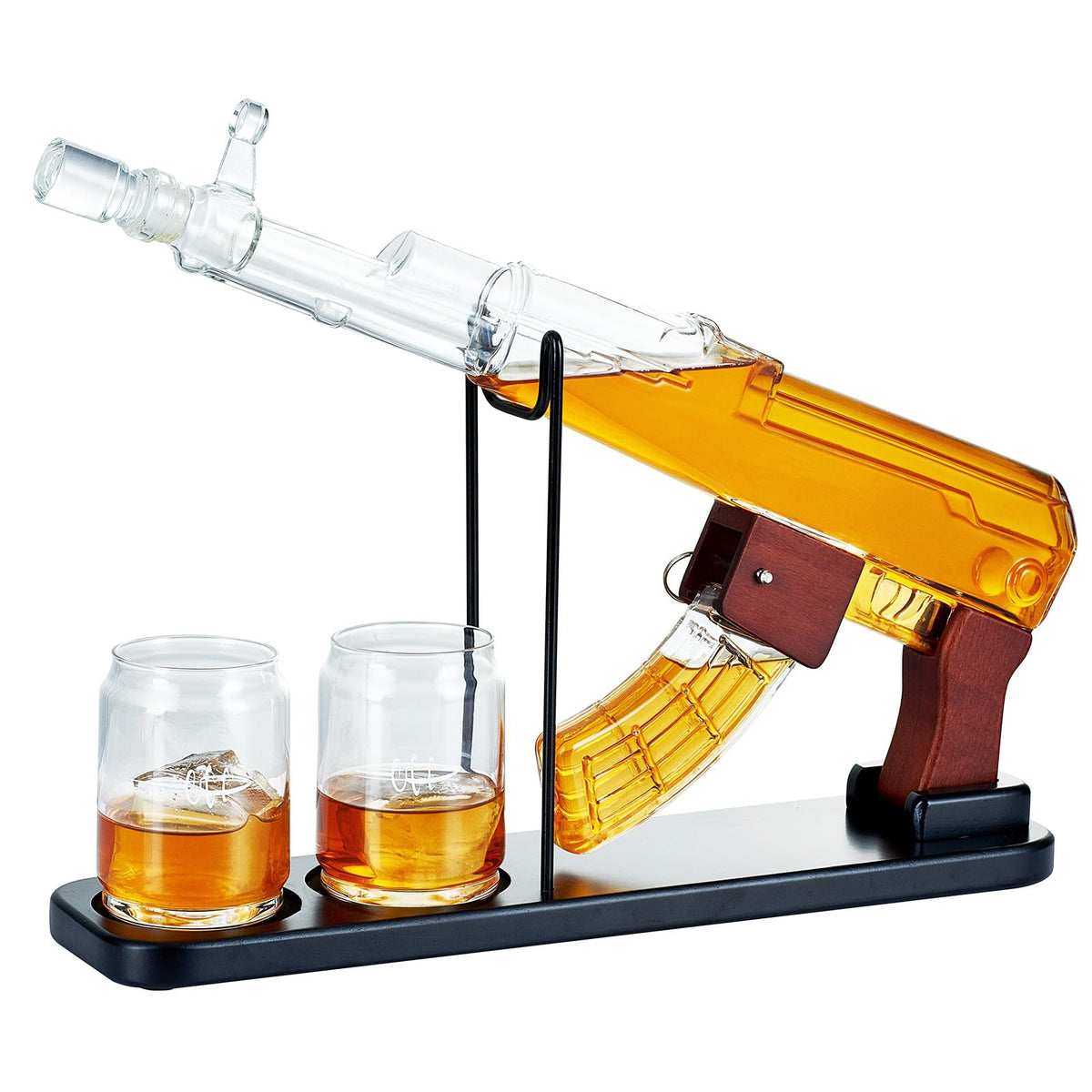 Kollea gun decanter with wood handle for stylish home bar presentation.
