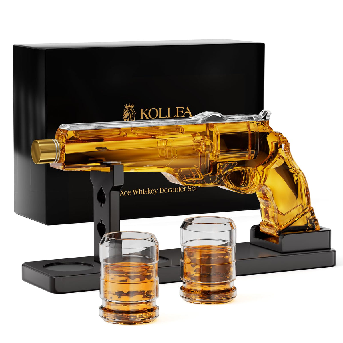 Kollea gun whiskey decanter set shown for refined display and smooth pours.