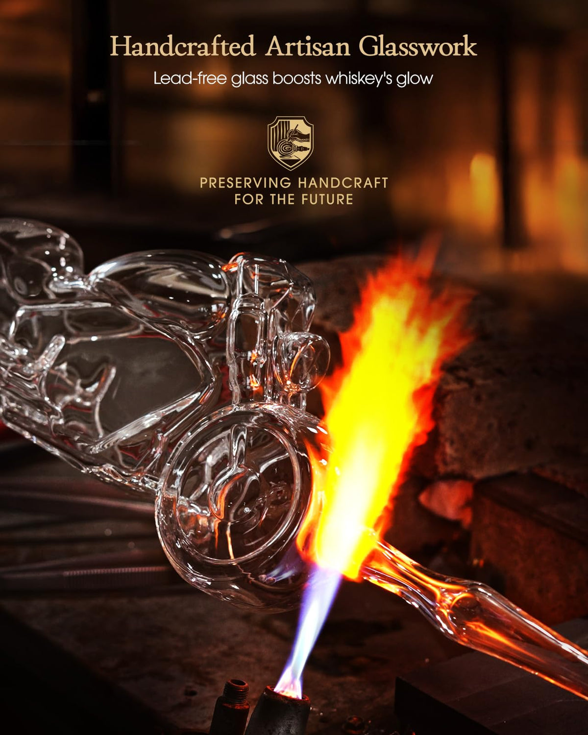 Kollea handcrafted glassware delivers crystal clarity for the whiskey glow.