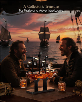 Kollea pirate emblem accents enhance themed home bar decor.