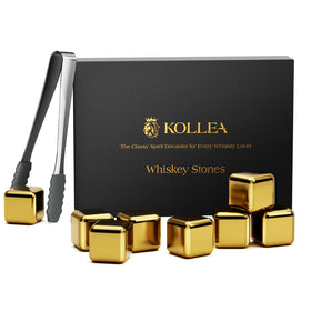 Kollea whiskey stones 8-pack with golden stainless steel cubes for fast, non-dilutive chilling.