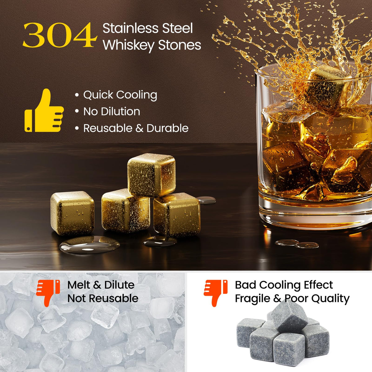 Kollea whiskey stones kit with tongs and gift box ideal for cocktails and spirits.