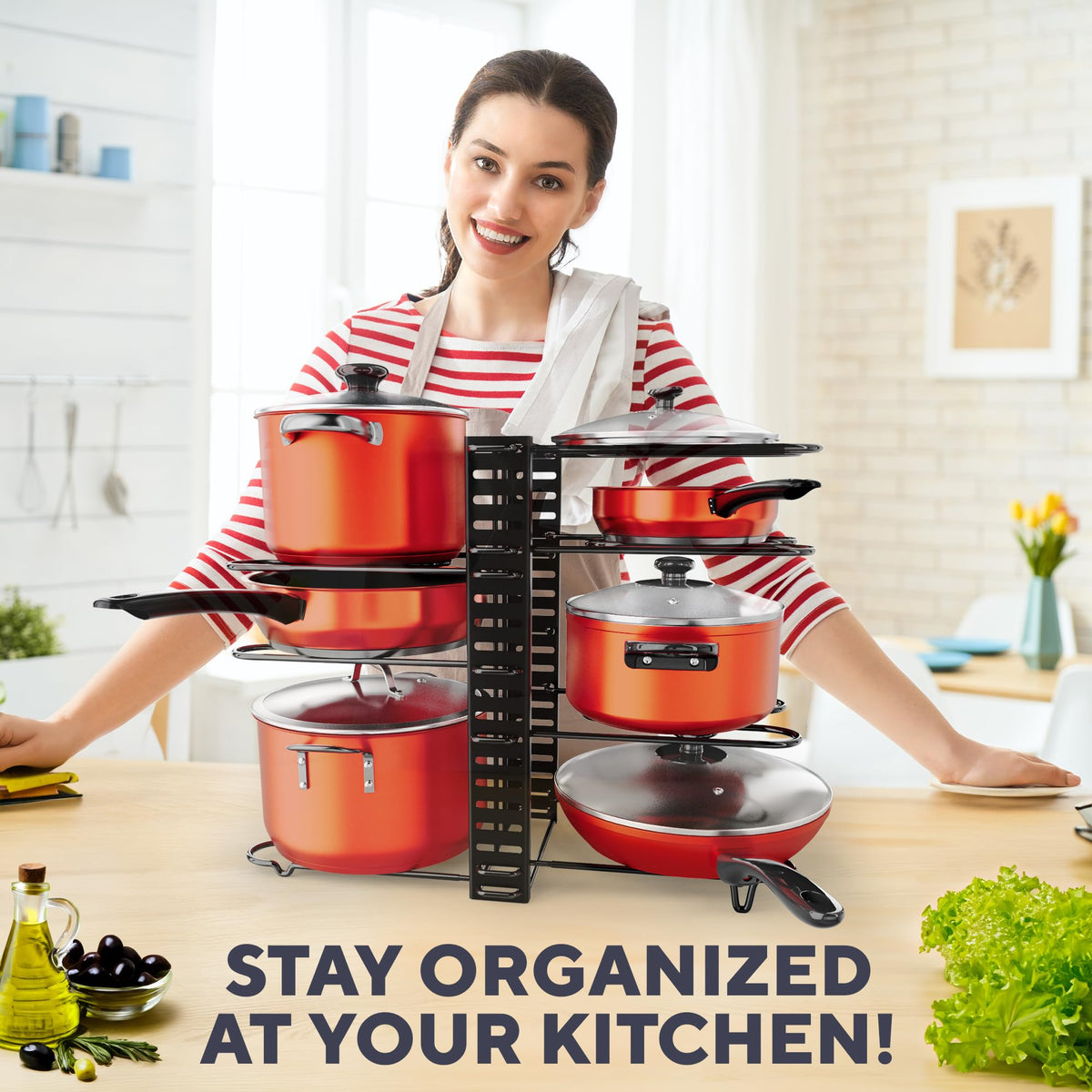 KOMFORA anti-scratch coating protects cookware during organization.