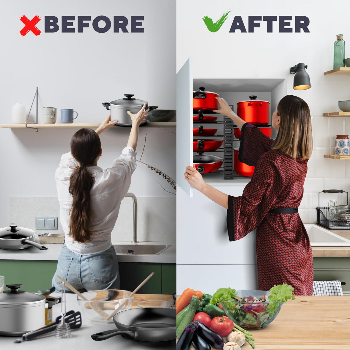 KOMFORA compact footprint fits standard cabinets for neat storage.