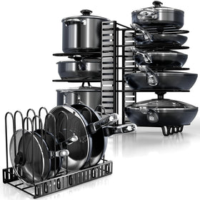 KOMFORA under-cabinet pot organizer keeps cookware within easy reach.