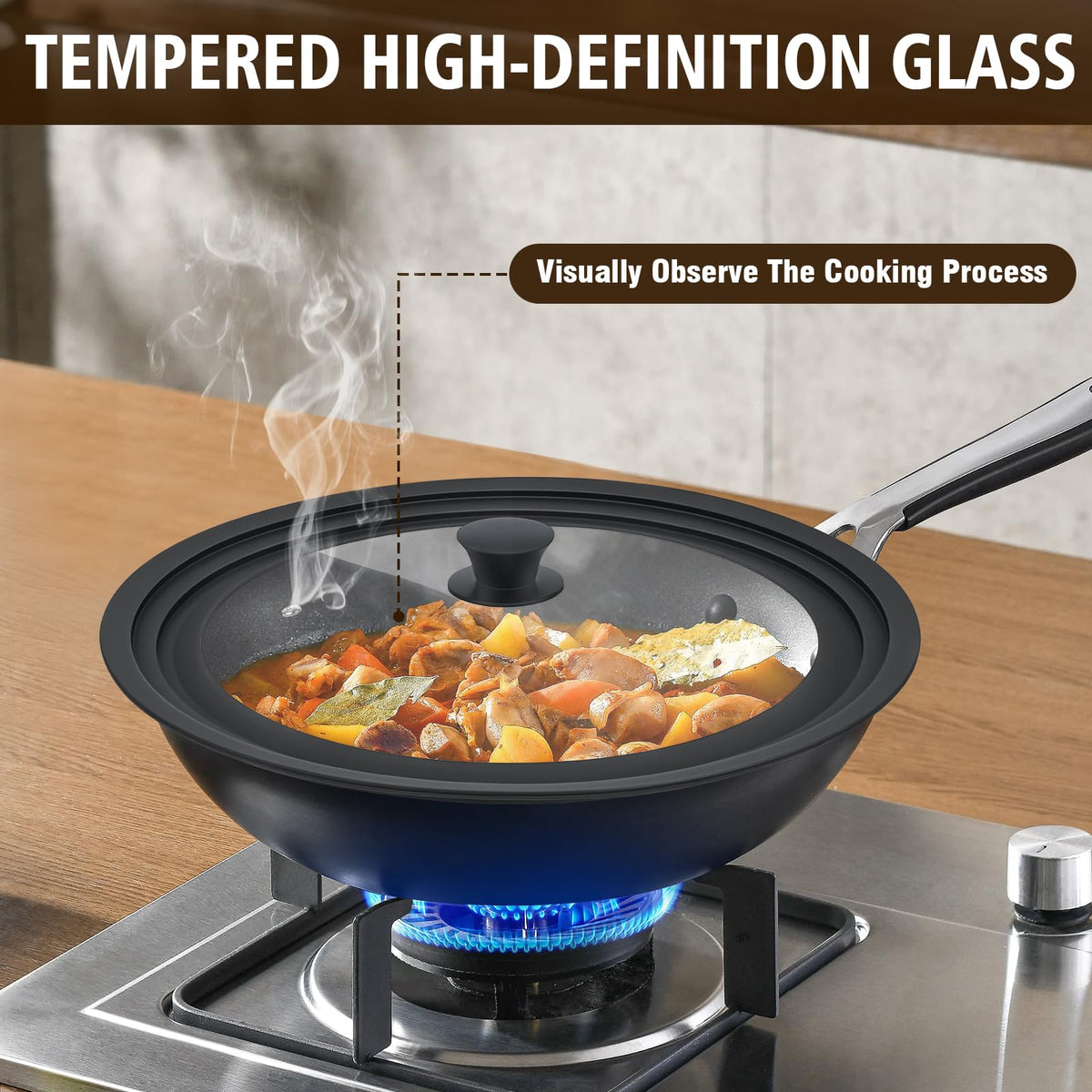 Komokeru universal lid displays broad compatibility with fry pans and pots