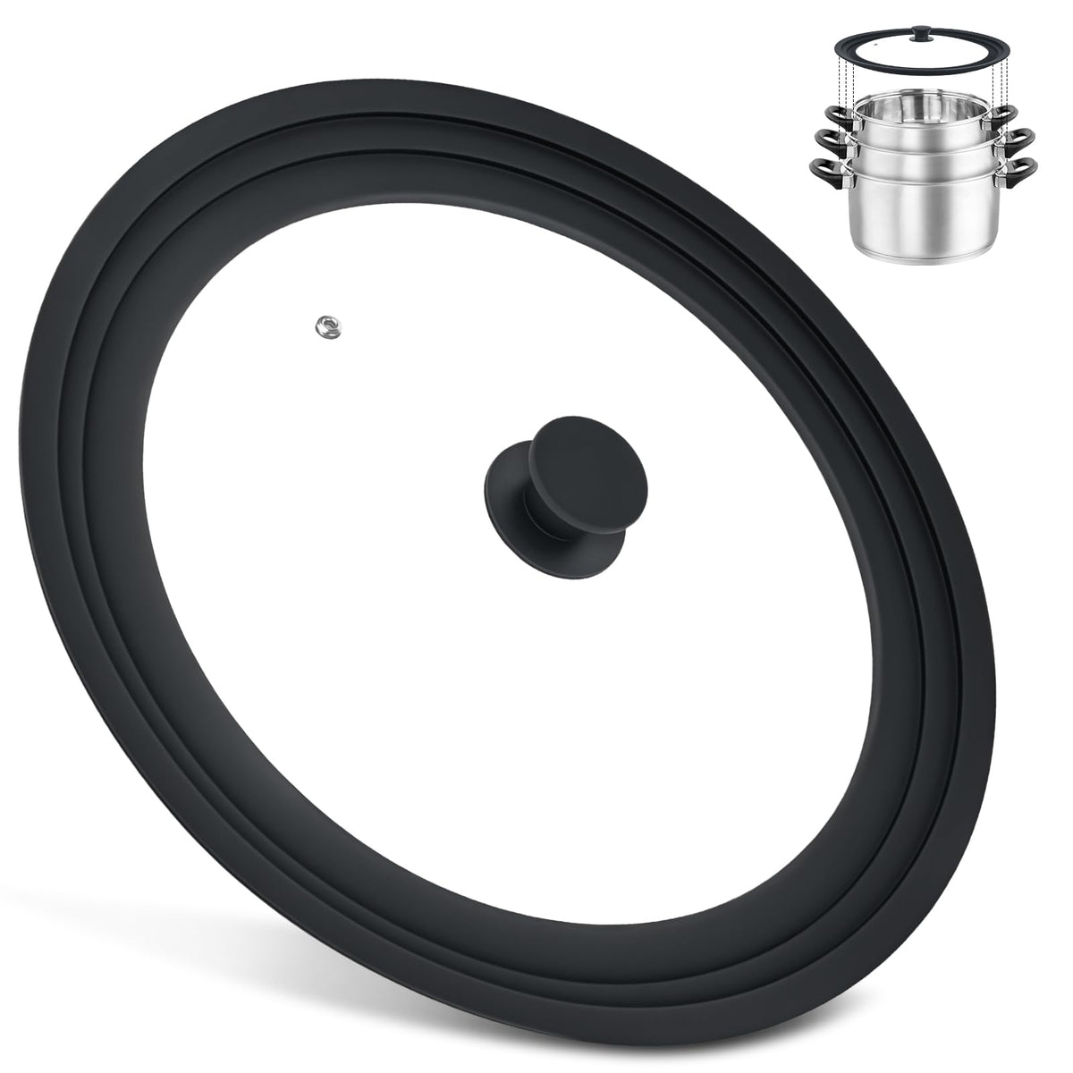 Komokeru extra-large lid on 13-15 inch cookware provides versatile, space-saving coverage