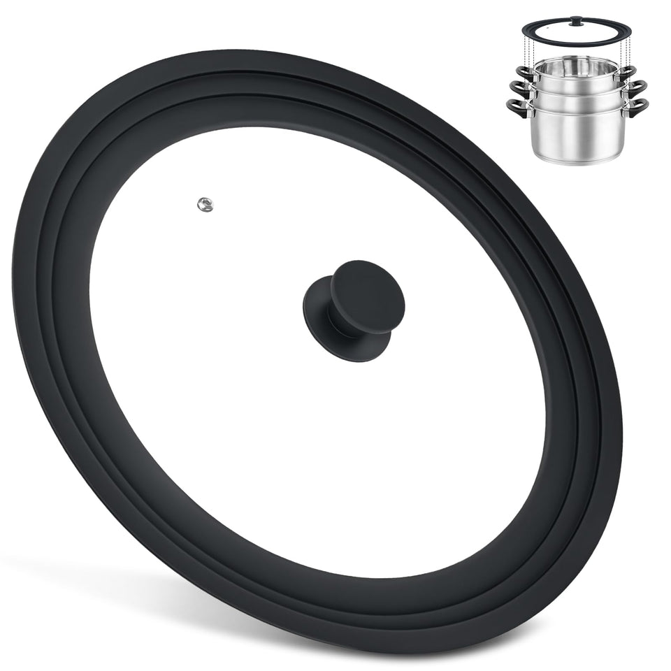 Komokeru extra-large lid on 13-15 inch cookware provides versatile, space-saving coverage