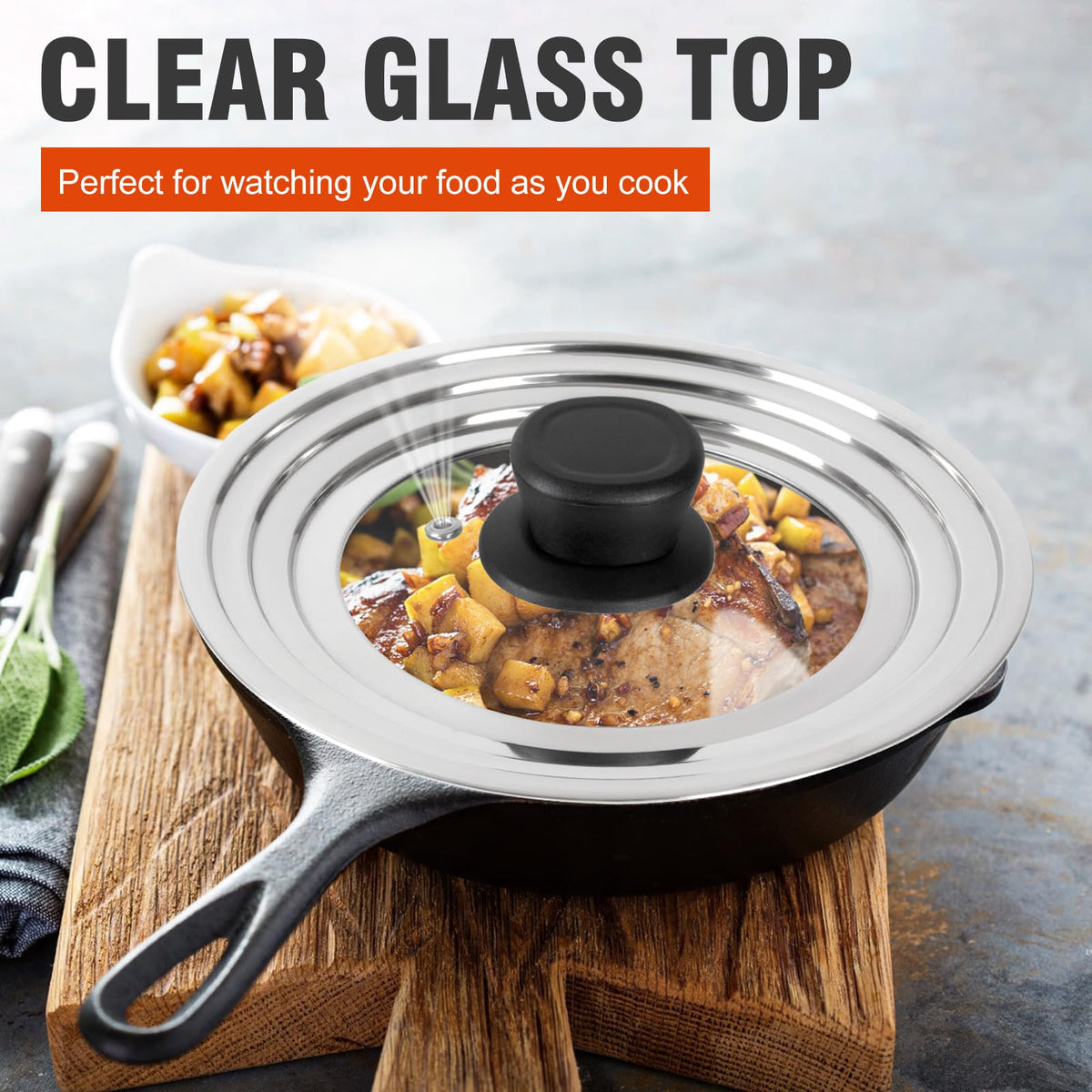 Komokeru glass insert shows progress without lifting the lid during cooking.