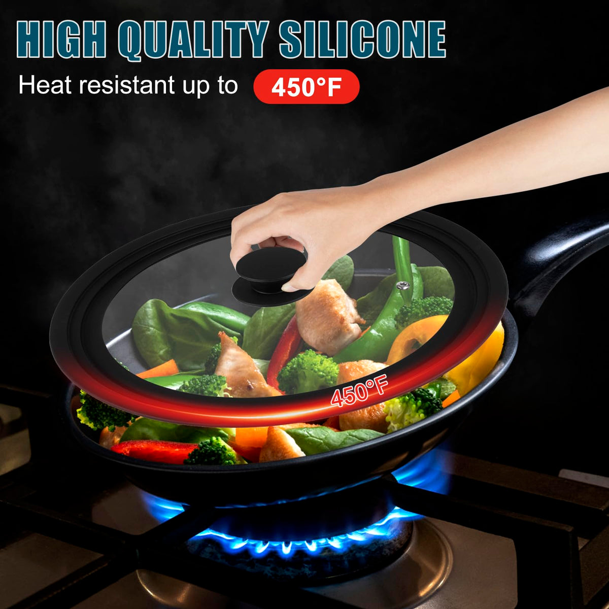 Komokeru universal lid on a 10-inch pan, tempered glass for safe checks