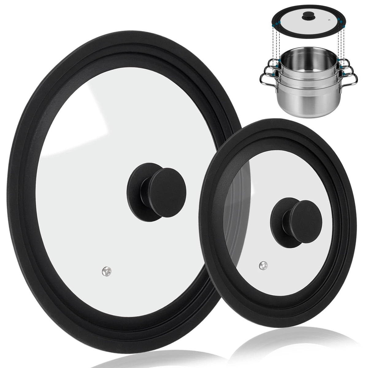 Komokeru universal lid on a 7-inch pot for versatile pan compatibility
