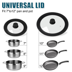 Komokeru universal lid on an 8-inch skillet, clear view while simmering