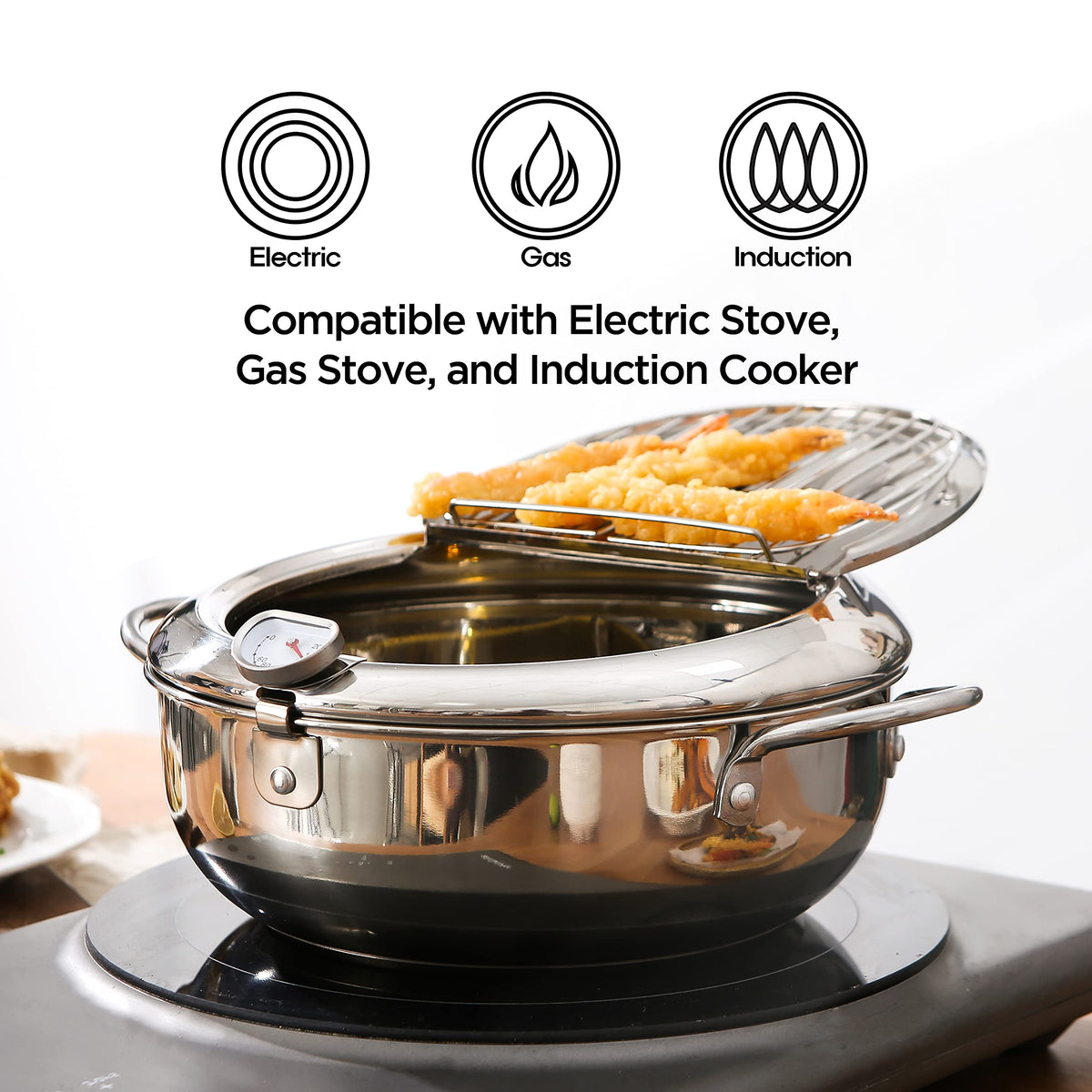 KOMONG 10-inch diameter pot is ideal for family-sized frying batches.
