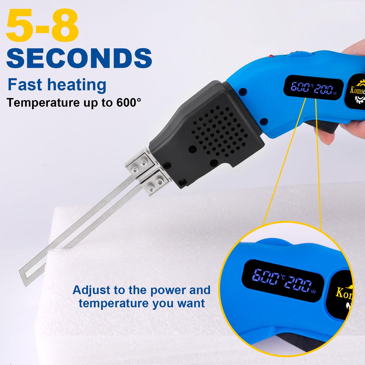 Komsepor foam cutter offers 20-200W power for flexible material settings.