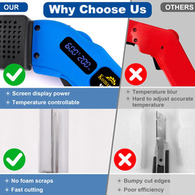 Komsepor foam cutter with two inch blades cuts lightweight foam cleanly.