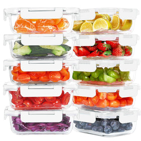 KOMUEE 10-pack 22oz glass meal prep containers for versatile portioning.