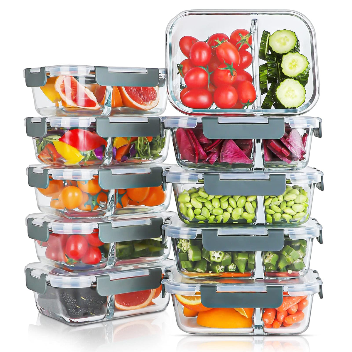 KOMUEE 30oz glass meal prep container with two compartments for organized portions.