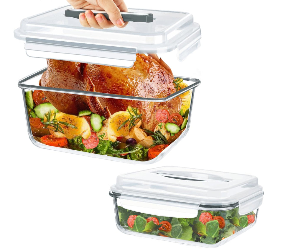 KOMUEE 2-pack 220oz glass containers set for bulk meal prep and storage.