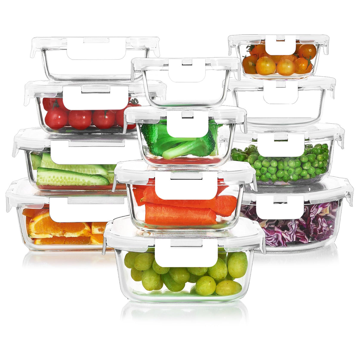 KOMUEE 24-piece glass meal prep set for organized lunches and leftovers