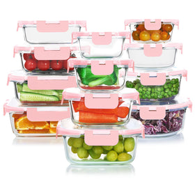 KOMUEE 24-piece glass storage set for versatile meal prep and leftovers.