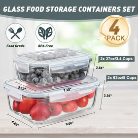 KOMUEE 27oz glass container with lid for salads and snacks.