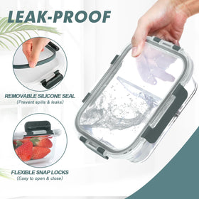 Interior view of KOMUEE 30 oz container showing two compartments for portion control