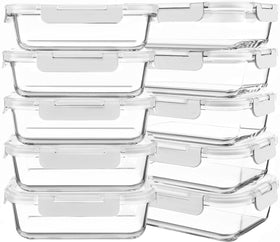 KOMUEE 30oz glass meal prep containers set for organized meals and leftovers.