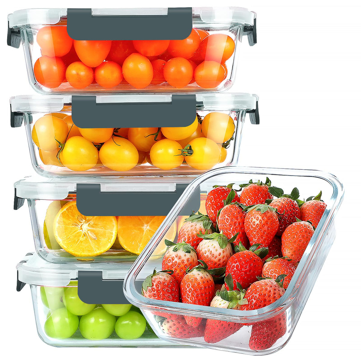 KOMUEE 30 oz glass meal prep container with lid, leak-proof for on-the-go meals.