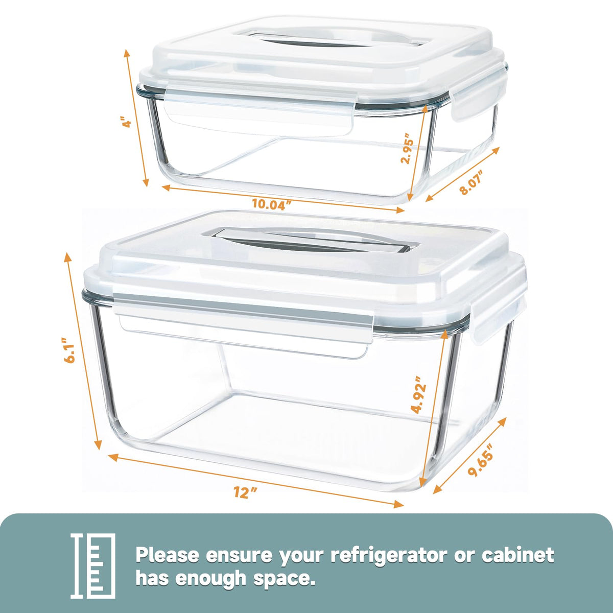 KOMUEE 76.4oz glass container ideal for large meals and leftovers.